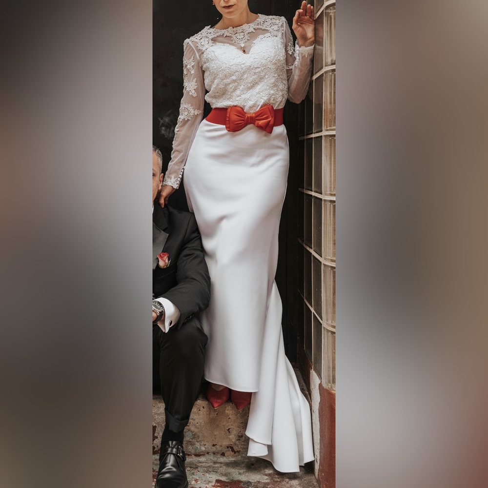 Wedding dress white laces buttons pearls marriage bride evening gown maxi dress